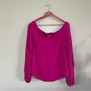 Anthropologie Floreat Linen Blend Mazza Hot Pink Off-The-Shoulder Blouse
